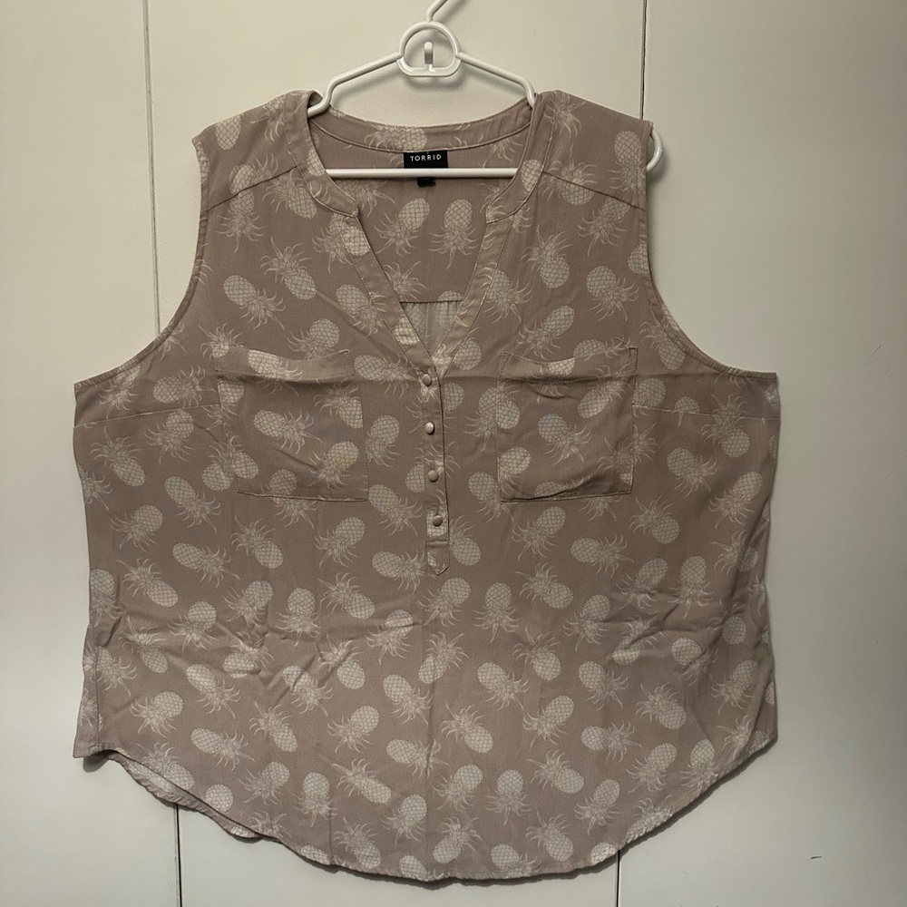 Torrid Linen-like Sleeveless Top with Pineapple Print